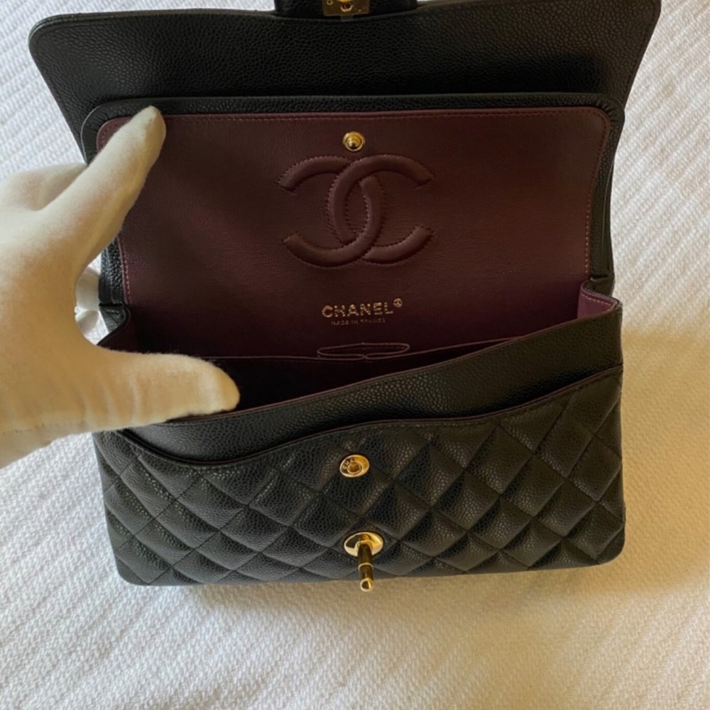 Chanel Classic Double Flap Quilted Caviar Gold-tone Medium Black NEW WITH TAGS - Picture 11 of 16